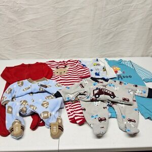6pc Baby Boy Sleeper & Romper Bundle 0-3 Months Carters Old Navy Cotton Fleece